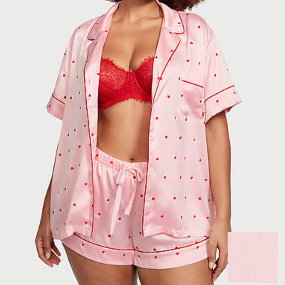 Victoria’s Secret Satin Short Pajama Pink and Red Hearts Size XXL